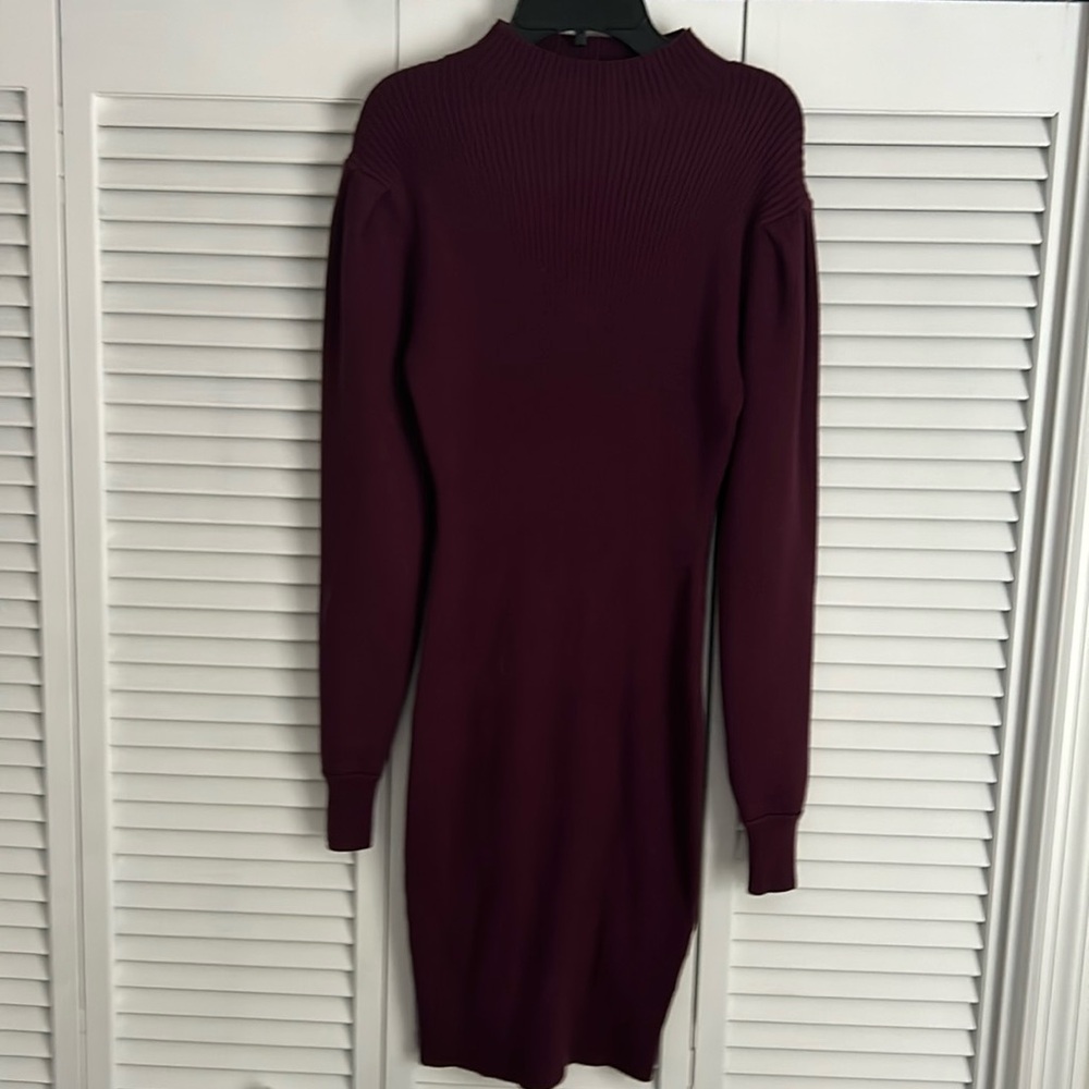 Dark purple bodycon Sweater dress with puff sleeves